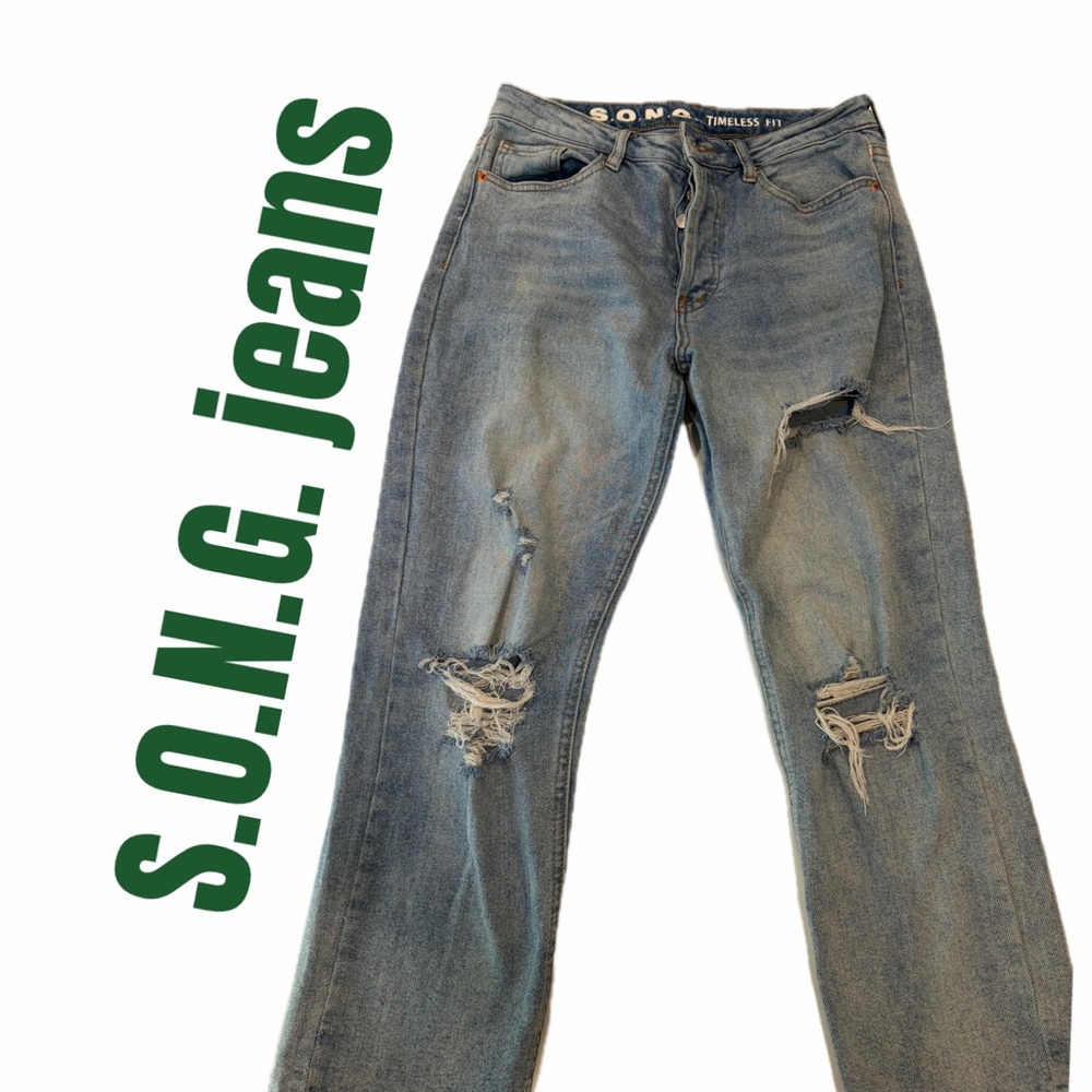 S.O.N.G. Timeless Fit Distressed‎ Light Wash Jeans Y2K button fly